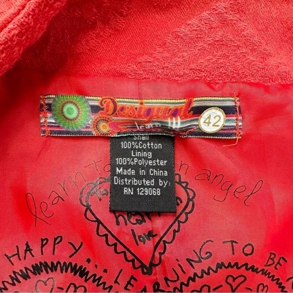 Desigual Red Heart Embroidered Jacquard Long Sleeves Peacoat, Sz Medium - Picture 12 of 14